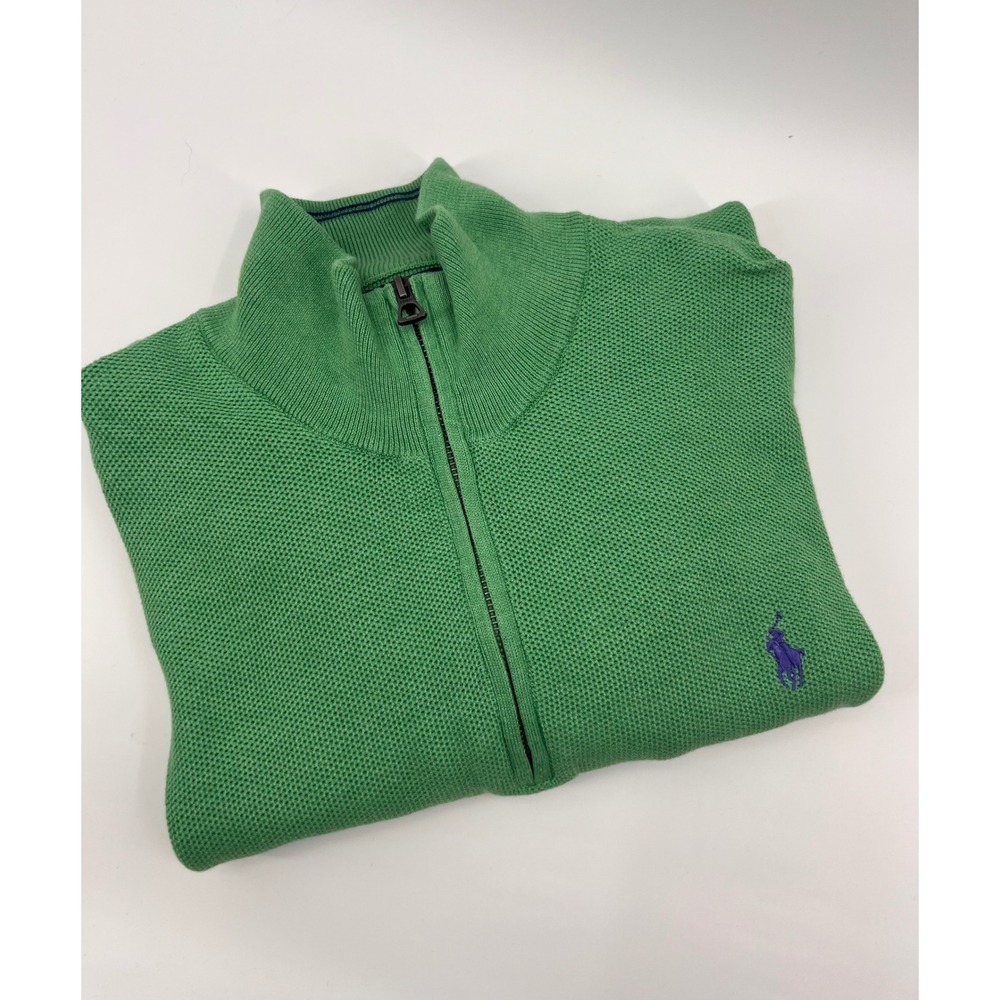Polo Ralph Lauren Green Pima Cotton 1/4 Zip Sweater‎ Mens Large